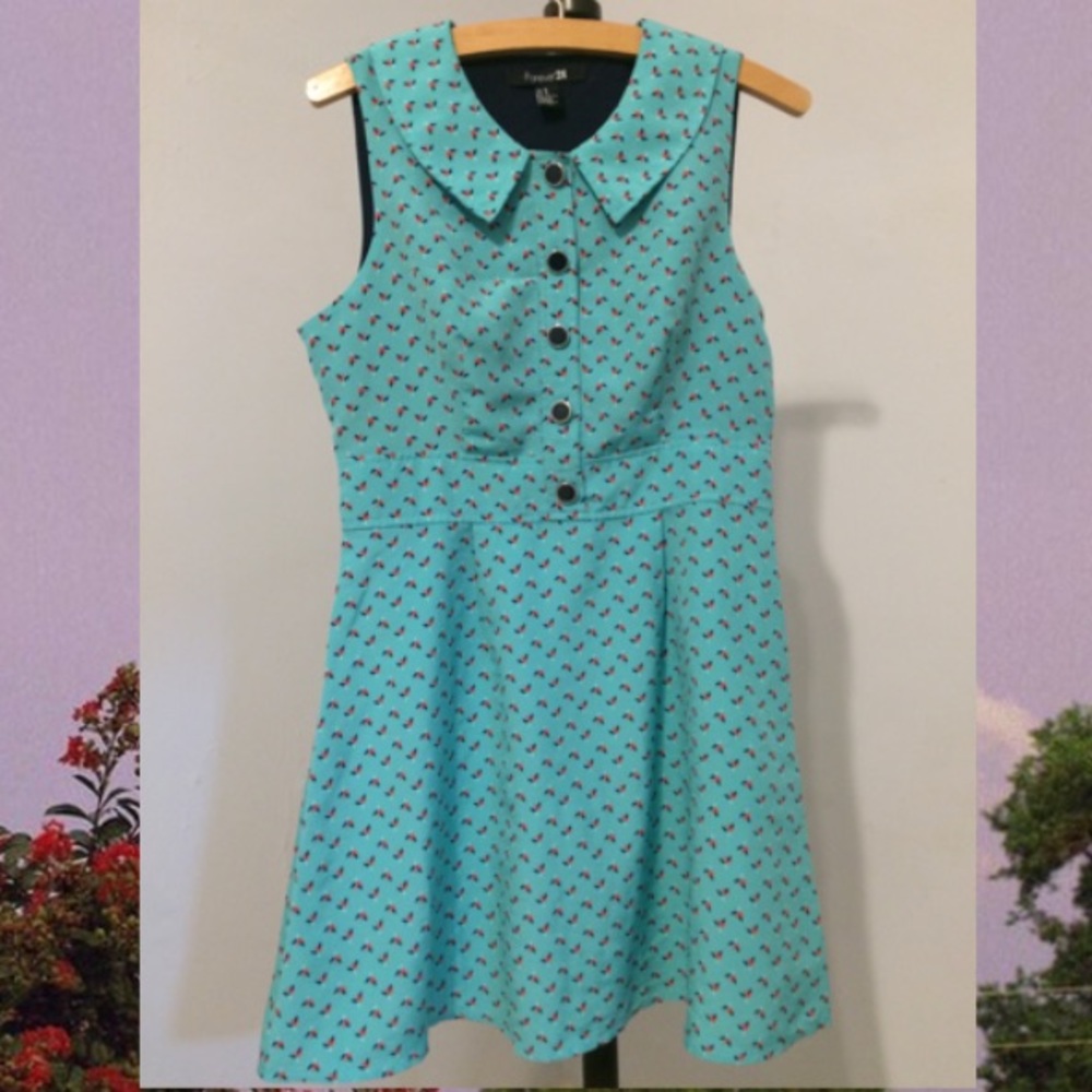 Turquoise collared Retro Dress
